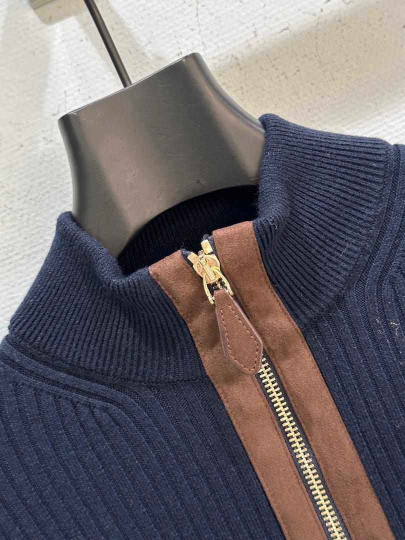Ribbed Zip-Up Navy Jacket