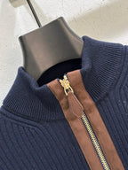 Ribbed Zip-Up Navy Jacket