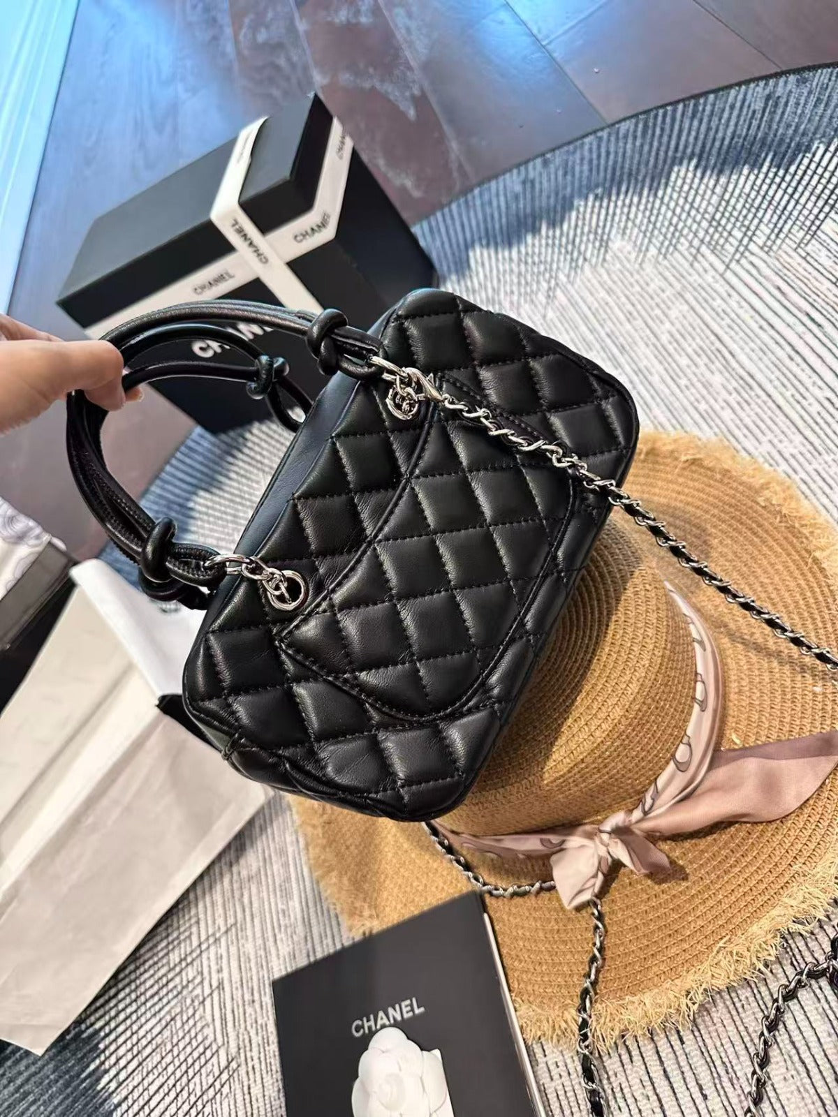 Black Quilted Mini Top Handle Bag