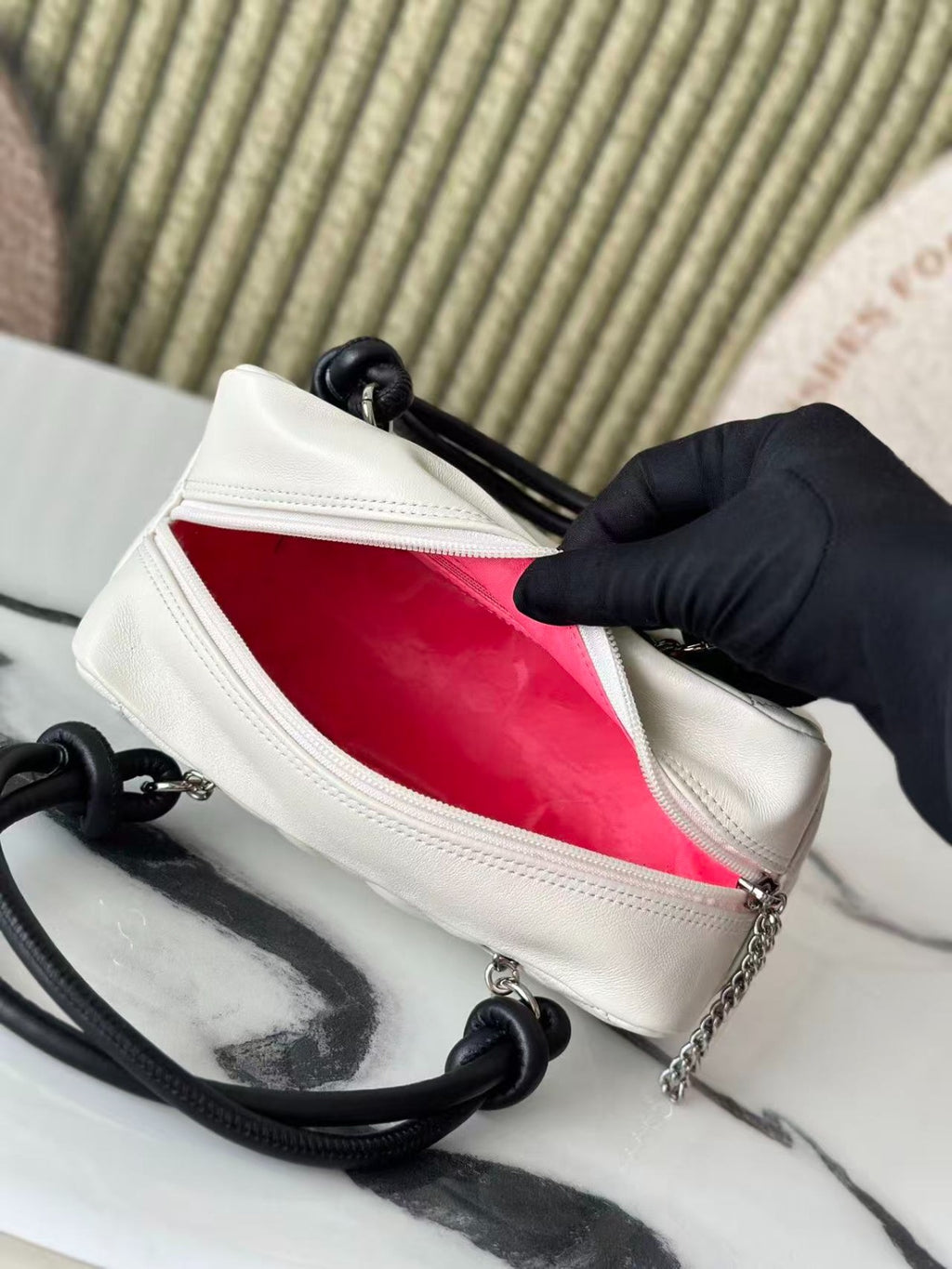 White Quilted Mini Top Handle Bag