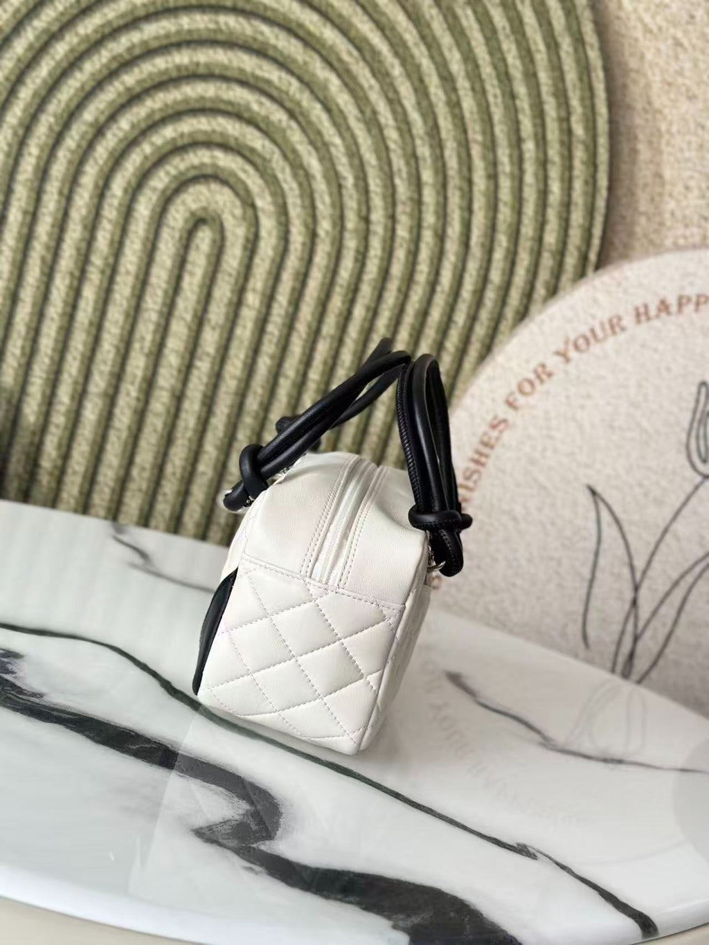 White Quilted Mini Top Handle Bag