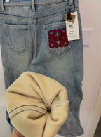Fleece-Lined Denim Pants