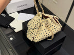Cream Polka Dot Plush Chain Shoulder Bag