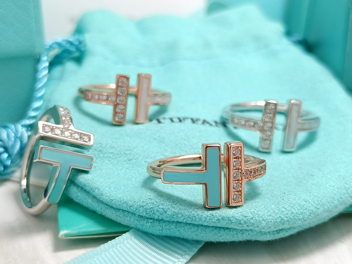 Double T Enamel & Diamond Ring