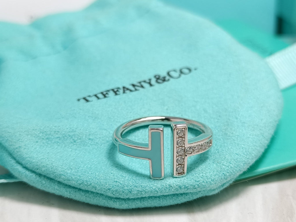 Double T Enamel & Diamond Ring