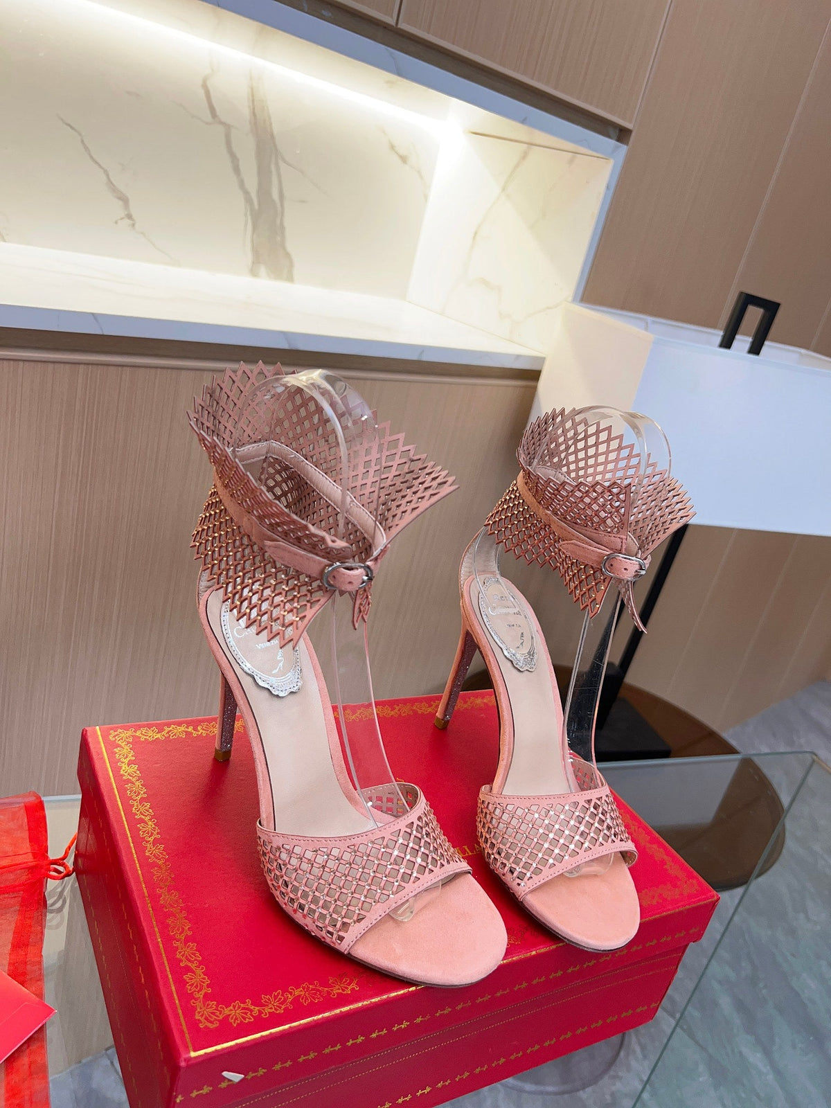 Crystal Mesh High Heels