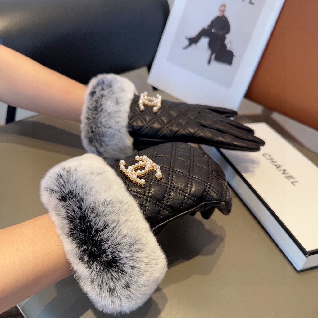 Sheepskin Leather Gloves with Rabbit Fur Lining