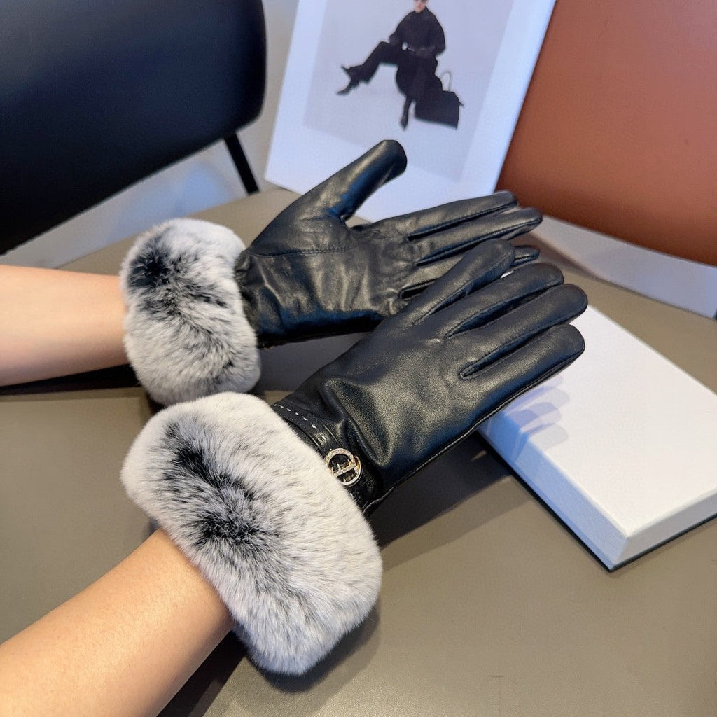 Sheepskin Leather Gloves with Rabbit Fur Lining