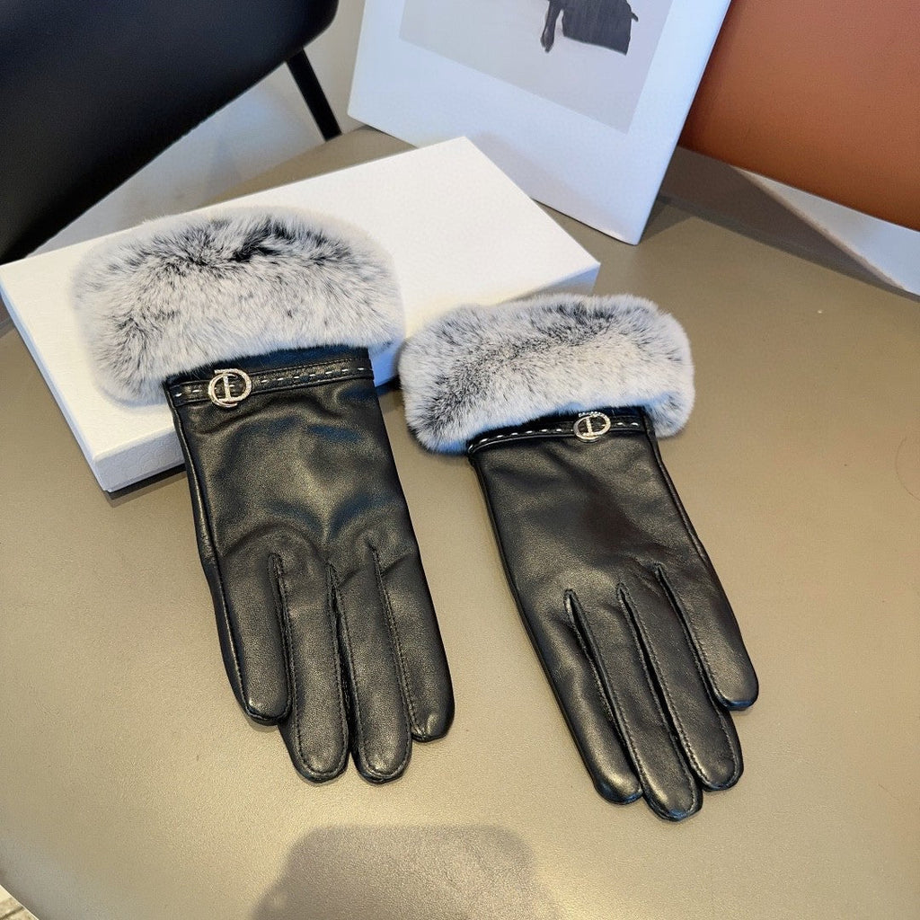 Sheepskin Leather Gloves with Rabbit Fur Lining