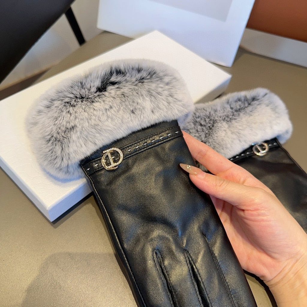 Sheepskin Leather Gloves with Rabbit Fur Lining
