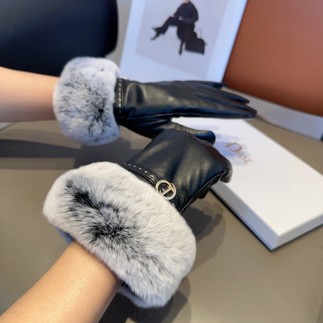 Sheepskin Leather Gloves with Rabbit Fur Lining