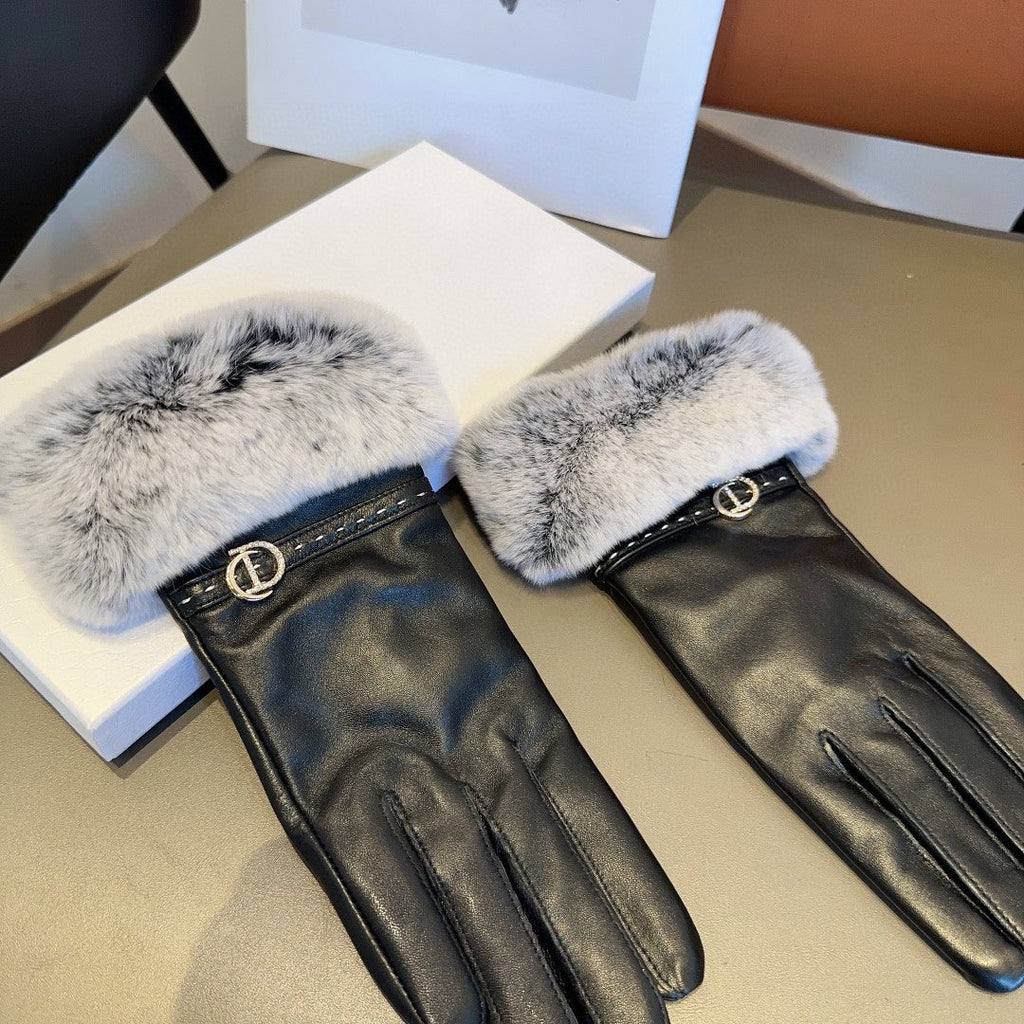 Sheepskin Leather Gloves with Rabbit Fur Lining