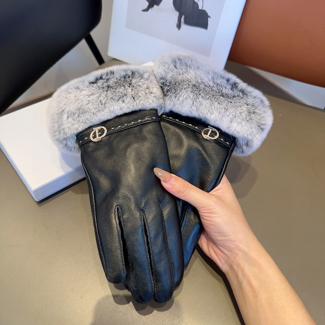 Sheepskin Leather Gloves with Rabbit Fur Lining
