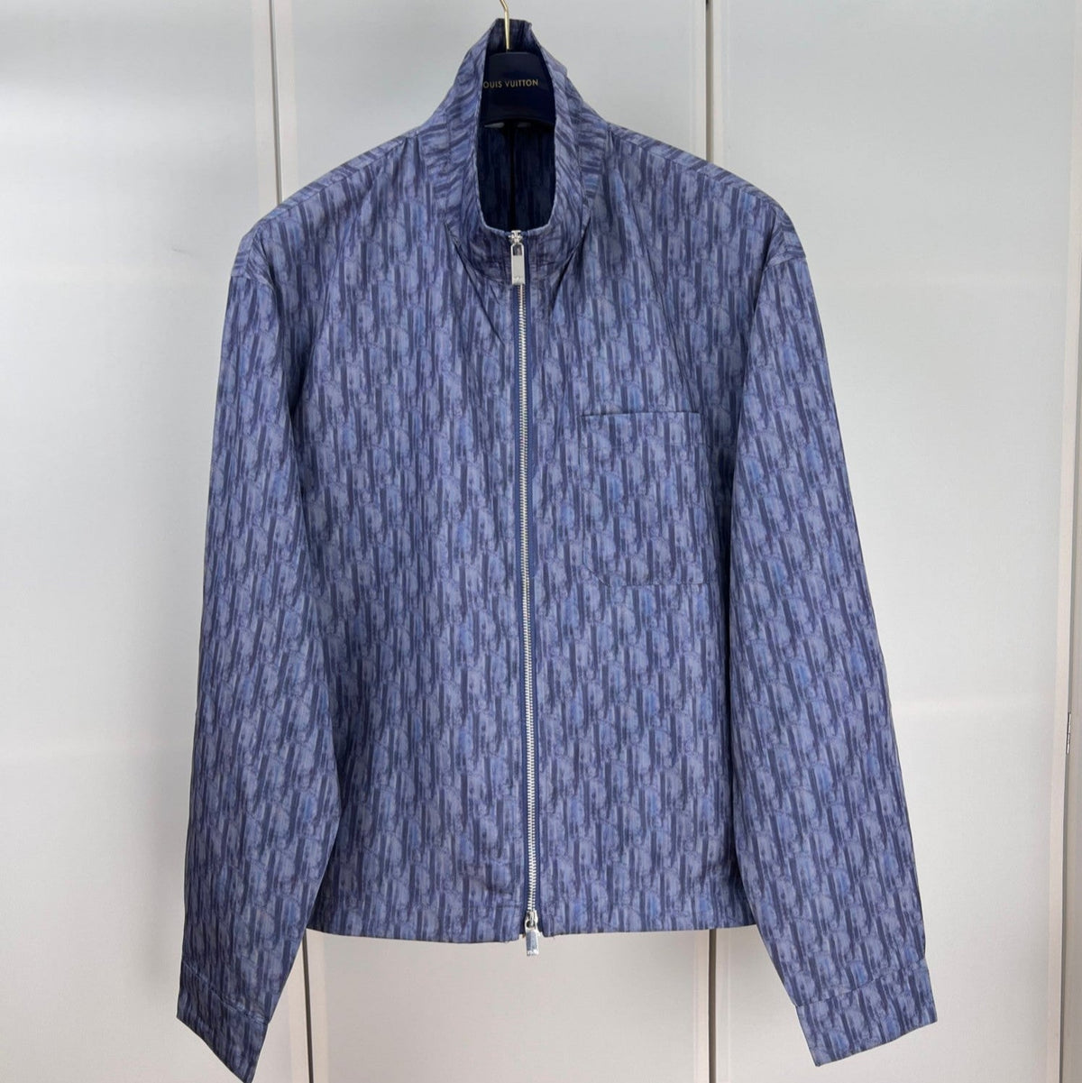 High-Neck Zip Jacket with OBlique Print