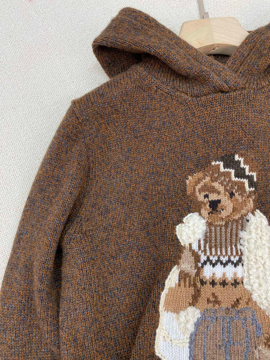 Brown Casual Bear Knit Hoodie