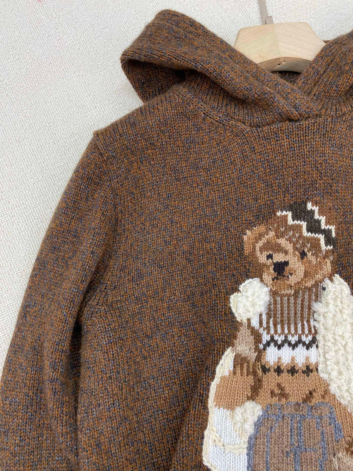 Brown Casual Bear Knit Hoodie