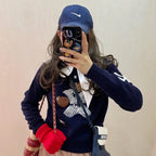 Navy Baseball Bear Knit Sweater
