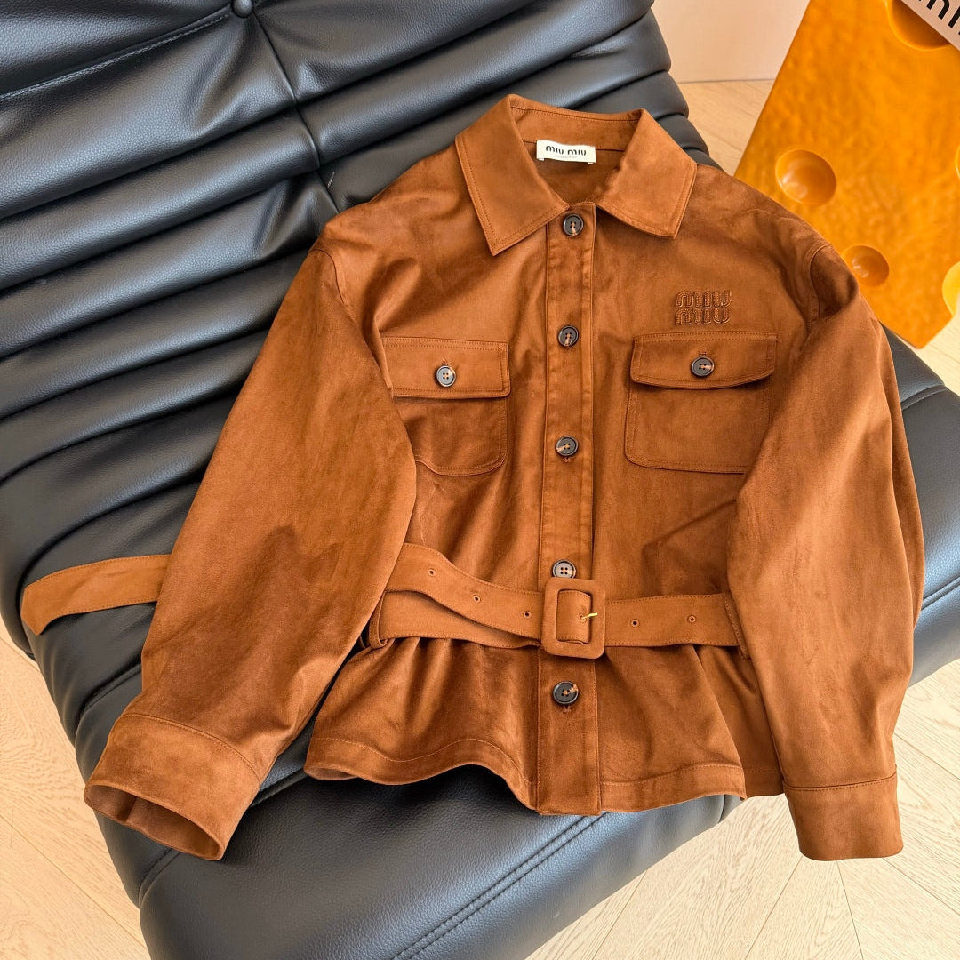 Chic Suede Belted Jacket Set