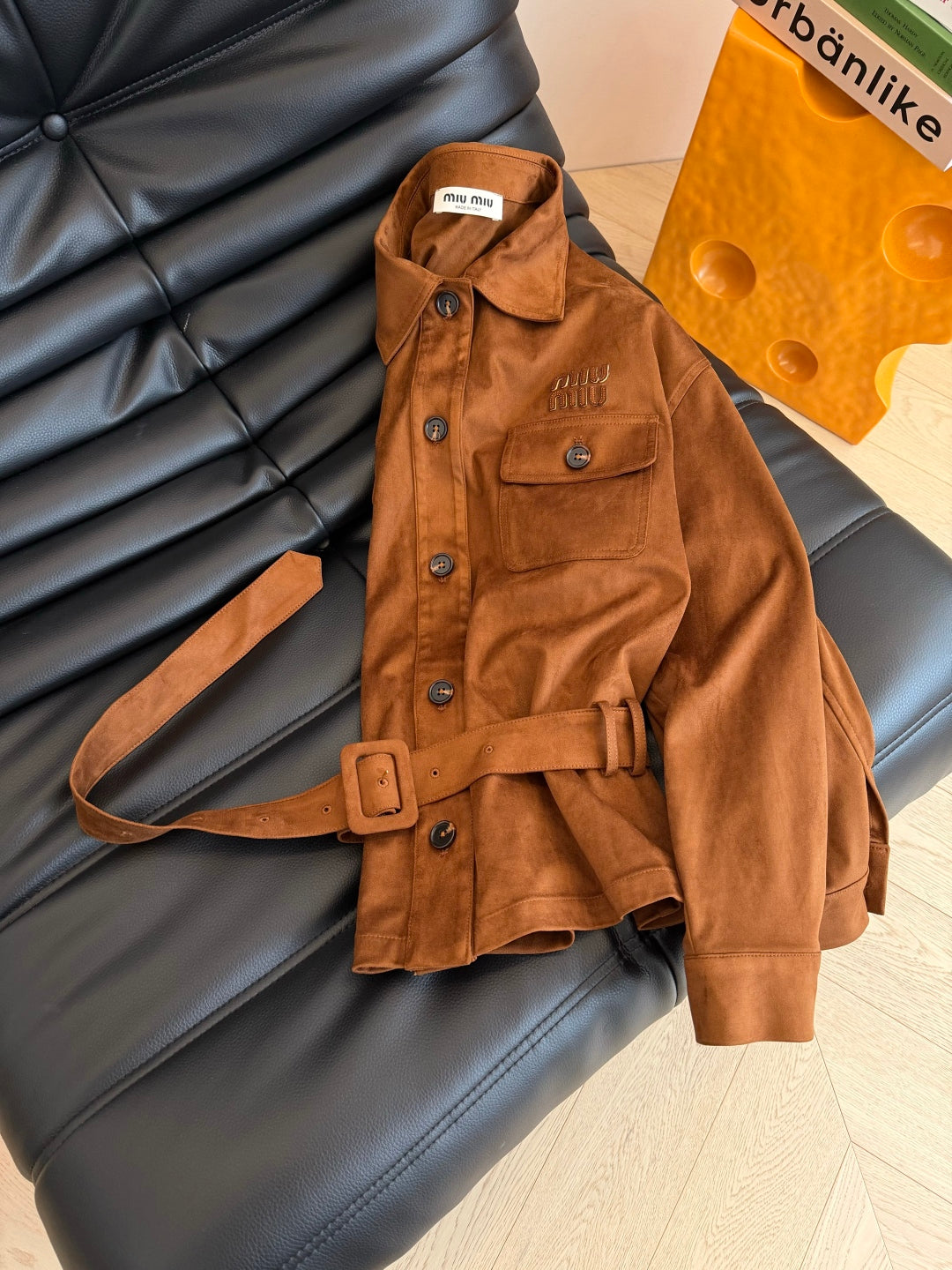 Chic Suede Belted Jacket Set
