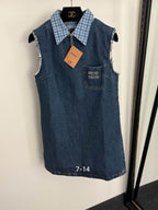 Darcy Check-Collar Sleeveless Denim Top