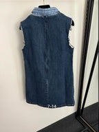 Darcy Check-Collar Sleeveless Denim Top