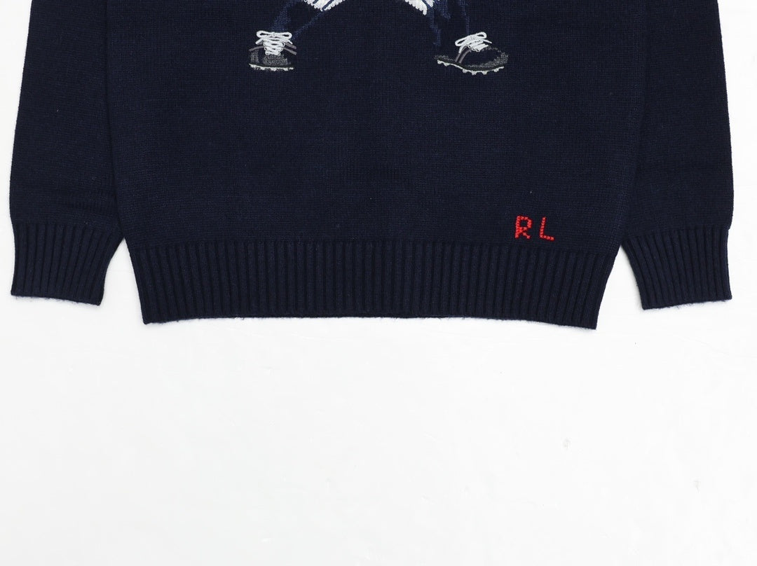 Navy Baseball Bear Knit Sweater