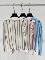 Florence Vertical-Stripe Collared Top