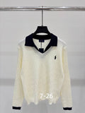 Henley Contrast-Collar Knit Sweater