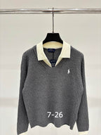 Henley Contrast-Collar Knit Sweater