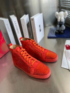 High-Top Orange Letter Diamond Studded Boots