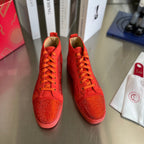 High-Top Orange Letter Diamond Studded Boots