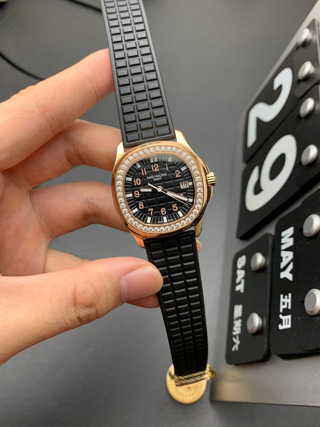 Rose Gold Diamond Bezel Sport Watch 38 mm