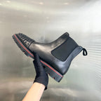 Black Cowhide Boots with Front Studs