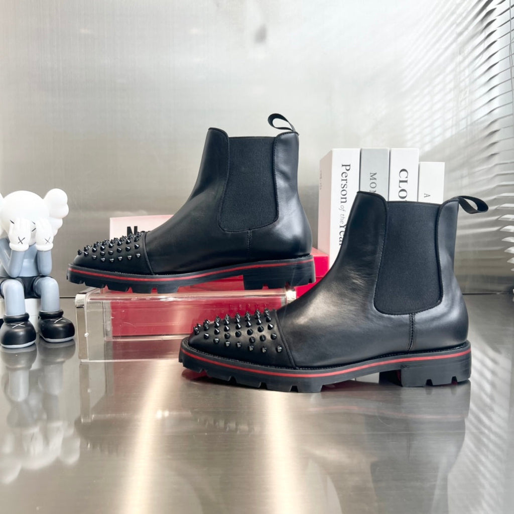 Black Cowhide Boots with Front Studs