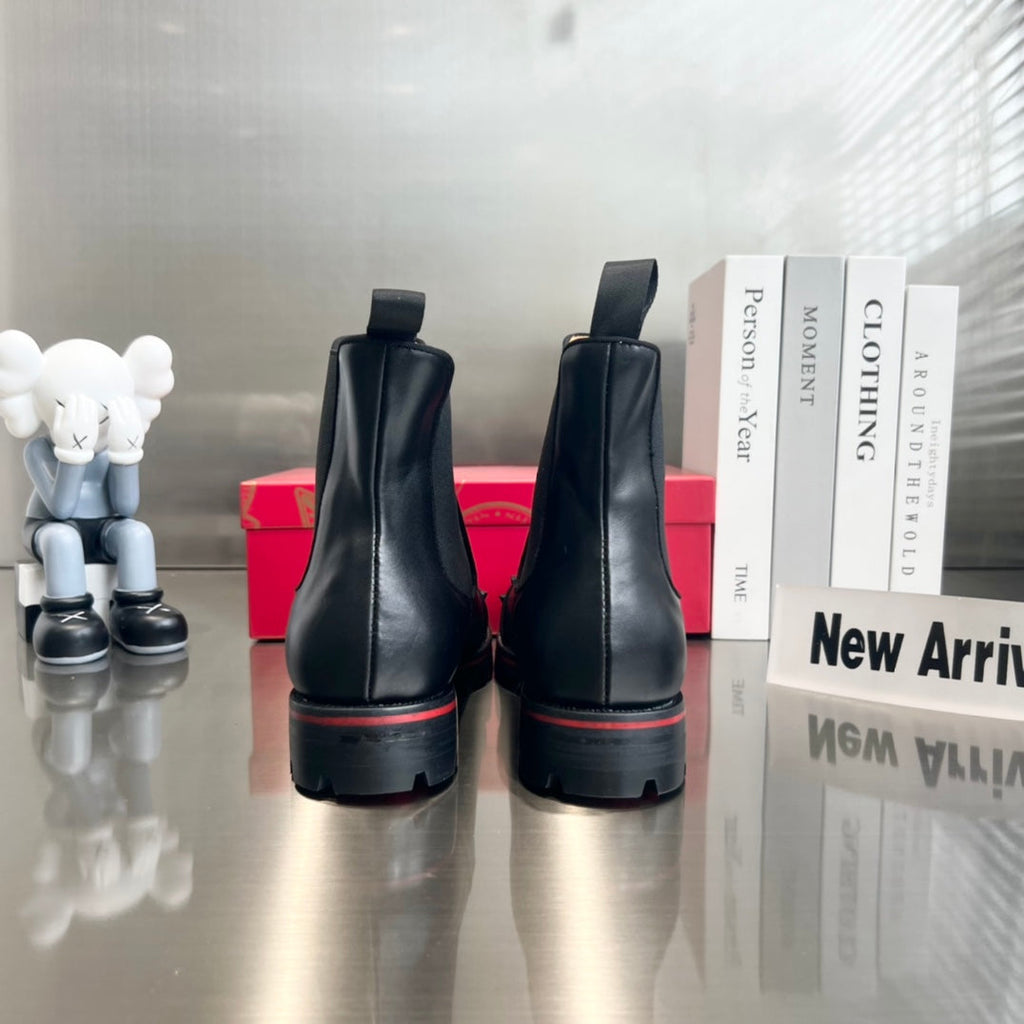 Black Cowhide Boots with Front Studs