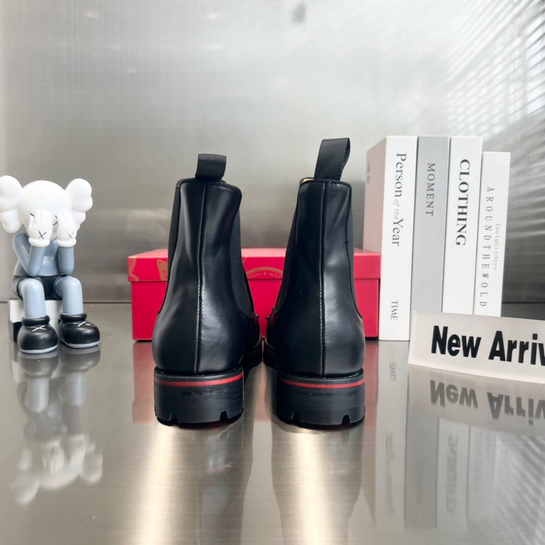 Black Cowhide Boots with Front Studs