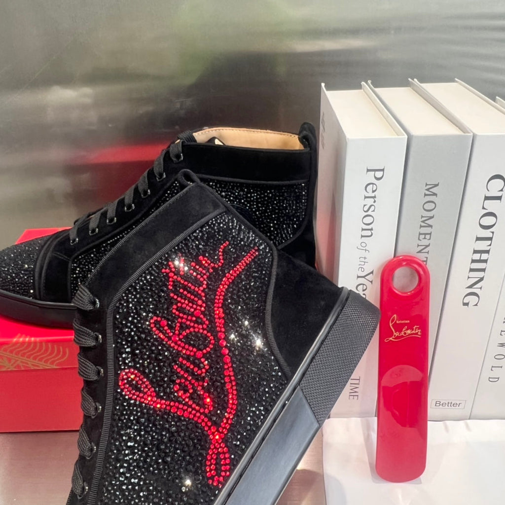 High-Top Black Letter Diamond Studded Boots