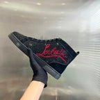 High-Top Black Letter Diamond Studded Boots