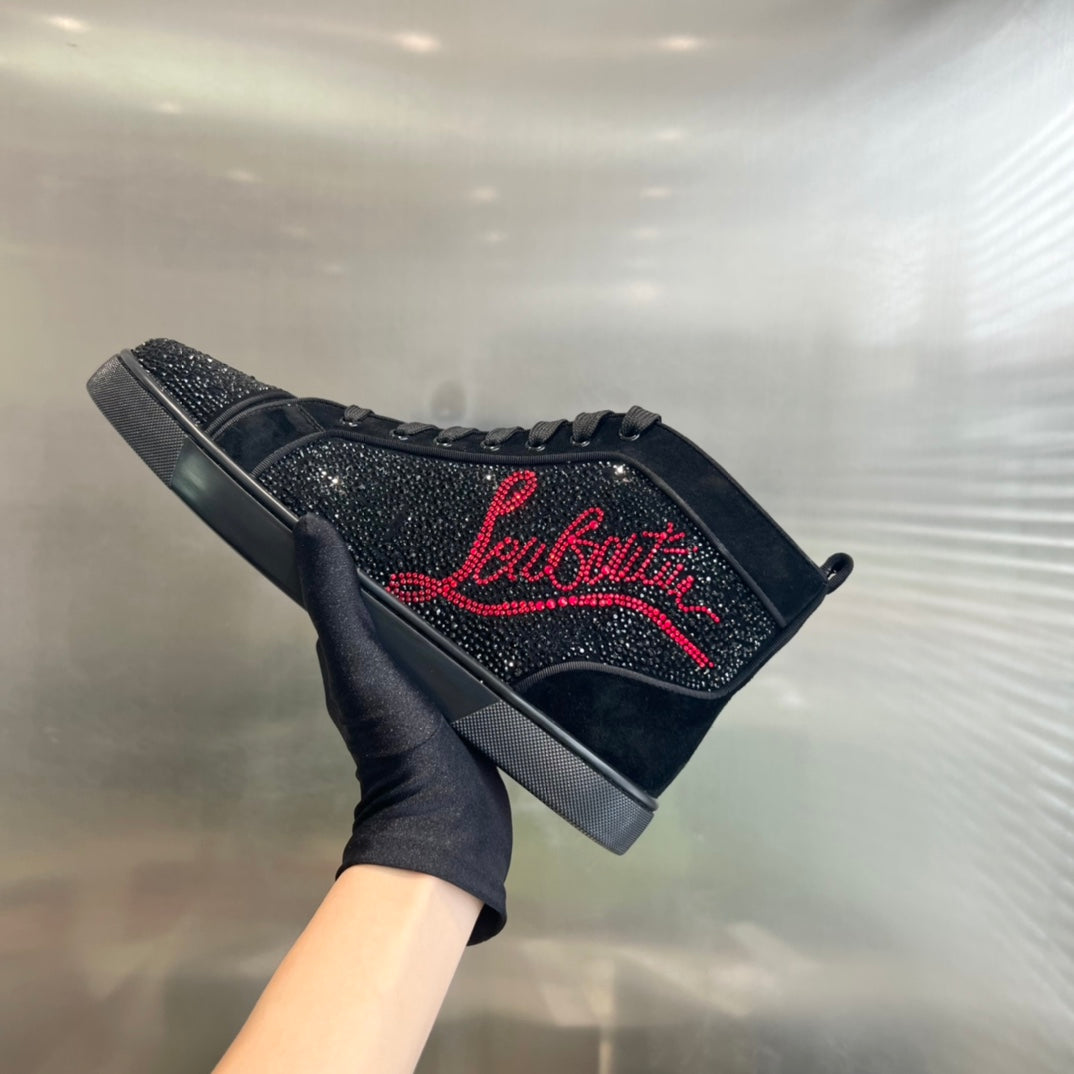 High-Top Black Letter Diamond Studded Boots