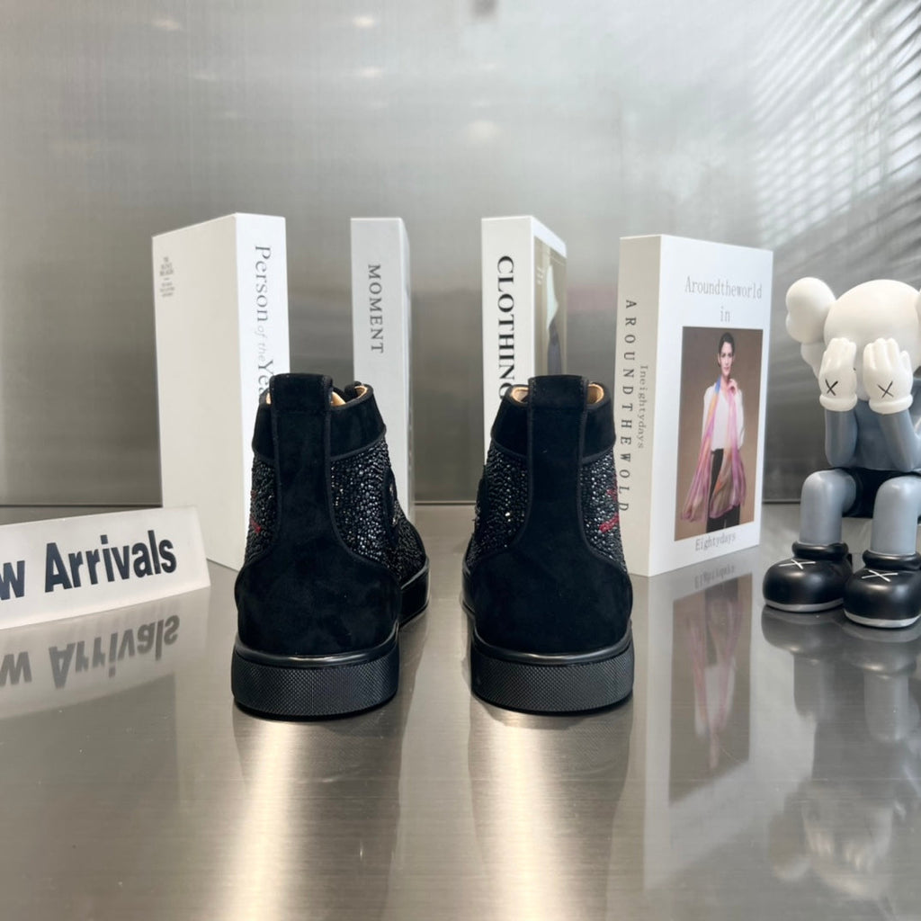 High-Top Black Letter Diamond Studded Boots