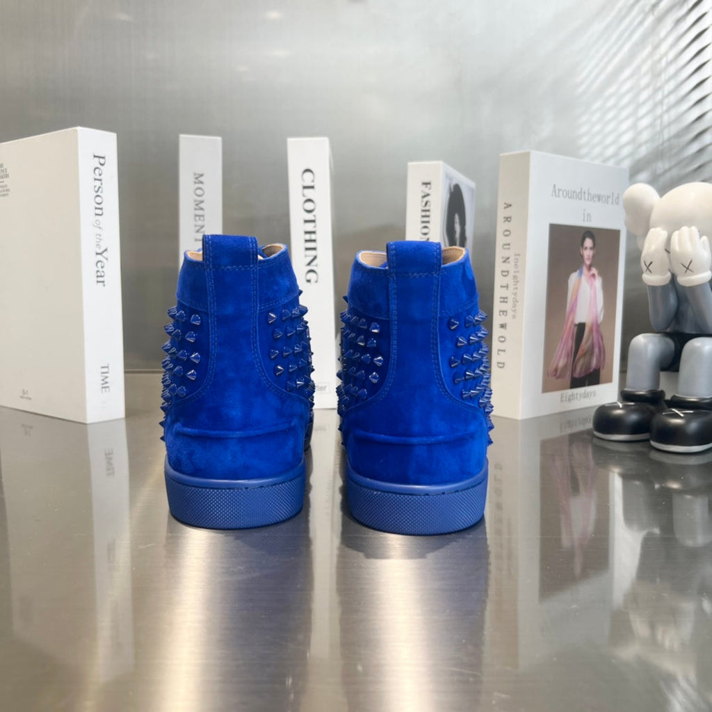 High-Top Blue Studded Luxury Sneakers