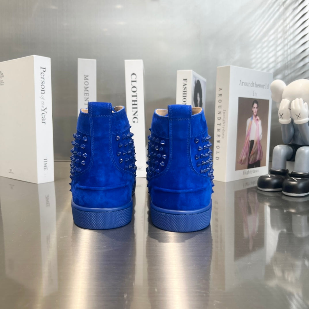 High-Top Blue Studded Luxury Sneakers
