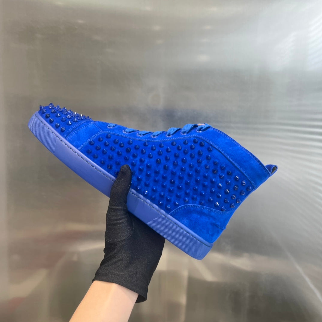 High-Top Blue Studded Luxury Sneakers