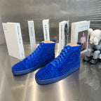 High-Top Blue Studded Luxury Sneakers