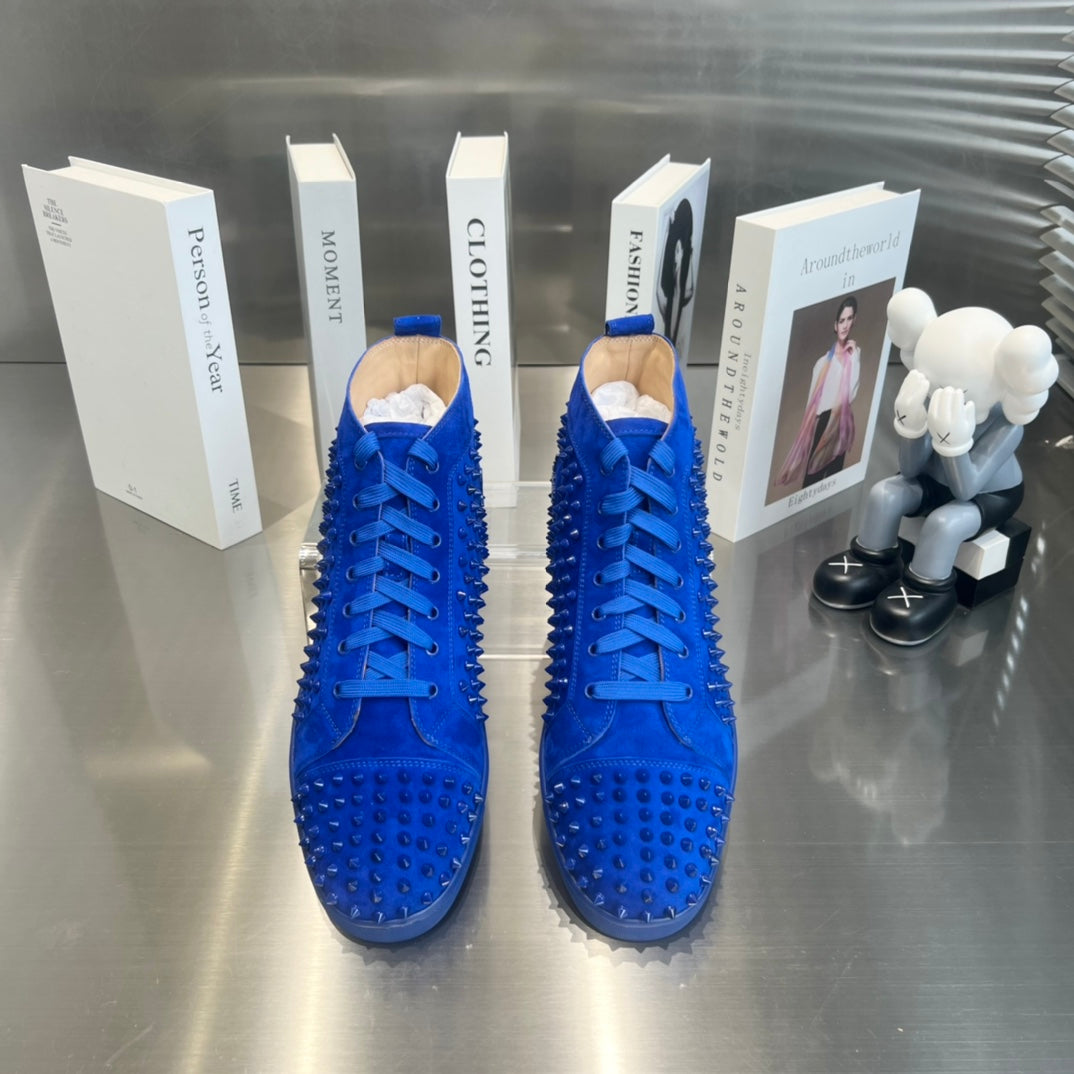 High-Top Blue Studded Luxury Sneakers