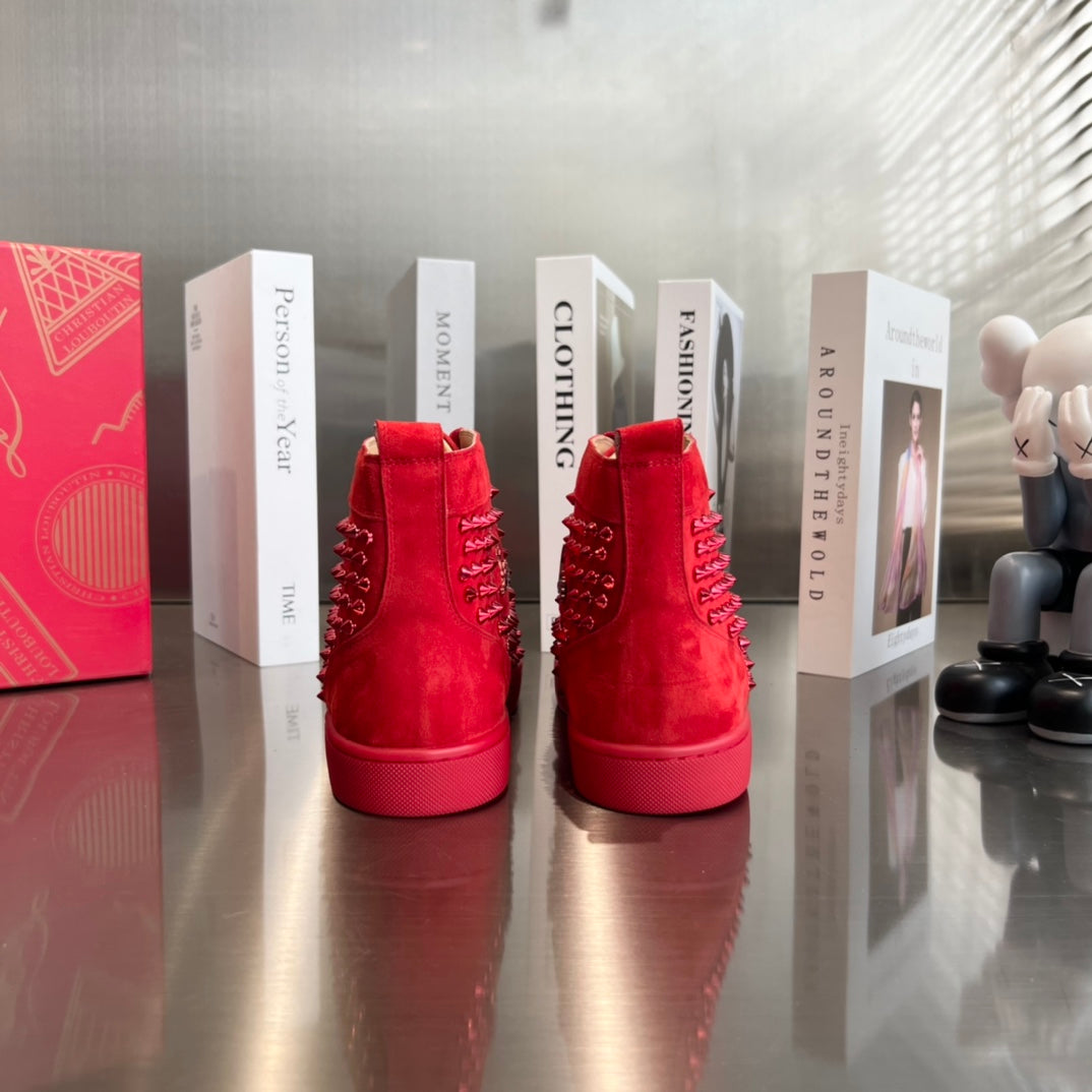 High-Top Red Studded Luxury Sneakers