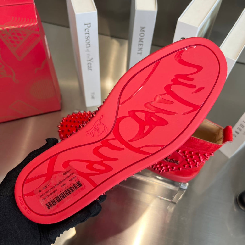 High-Top Red Studded Luxury Sneakers