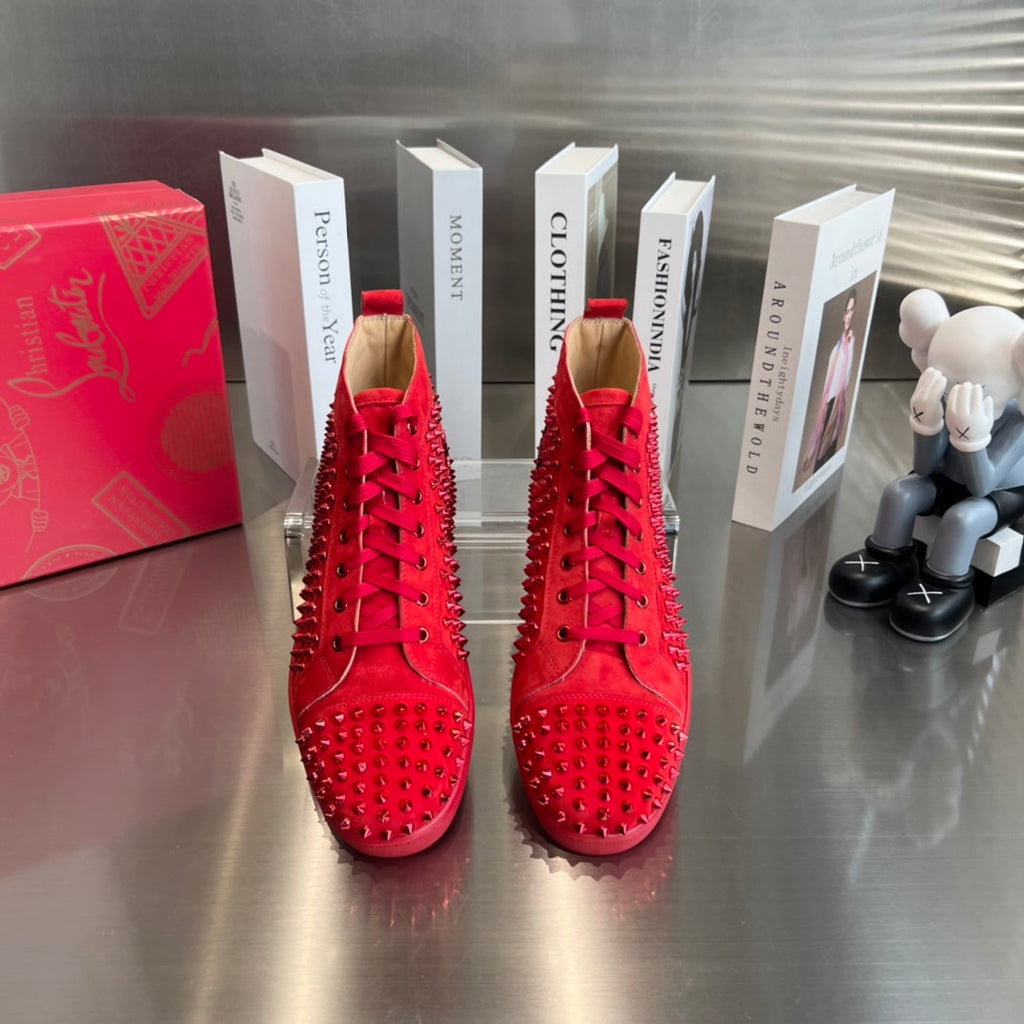 High-Top Red Studded Luxury Sneakers