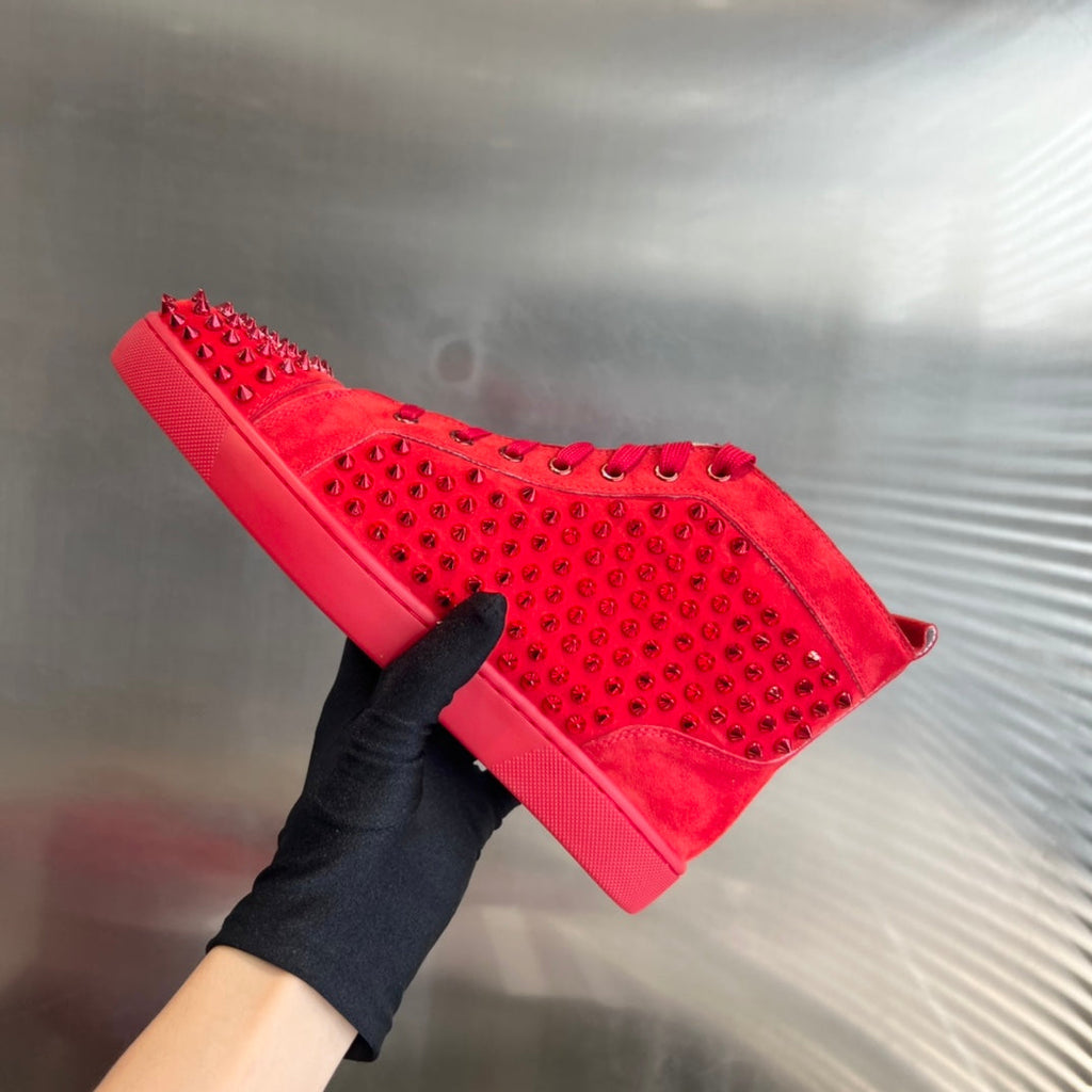 High-Top Red Studded Luxury Sneakers