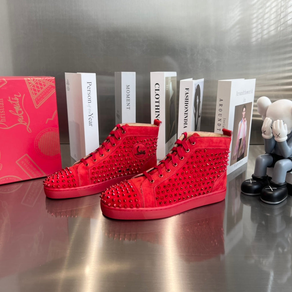 High-Top Red Studded Luxury Sneakers